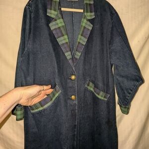 Plaid Trim Denim Jacket